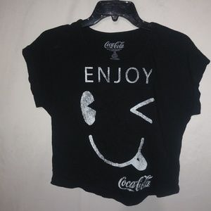 Coca Cola M Wink Emoji Black Enjoy Coke Crop Top